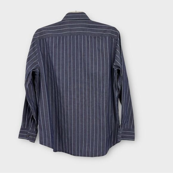 James Tattersall Button Down Shirt in Blue Stripe Slim Fit Non Iron 17.5 34/35 - Picture 2 of 4